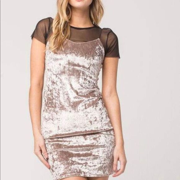 Polly&esther Light Pink Crushed Velvet Slip Dress - Picture 1 of 7